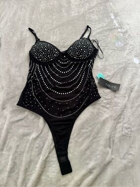 Talent Black Rhinestone Embellished Bodysuit – Size XL
